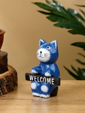Сувенир "Кот с табличкой WELCOME" дерево 8х4х10 см, цв. синий
