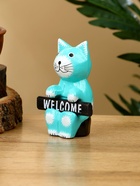 Сувенир "Кот с табличкой WELCOME" дерево 8х4х10 см, цв. бирюзовый - фото 15859172