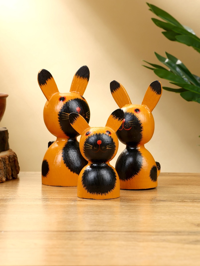 Набор сувенирный «Зайки», h=14 см, h=13 см, h=10 см, дерево, рыжий