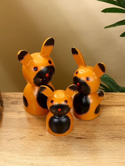 Набор сувенирный «Зайки», h=14 см, h=13 см, h=10 см, дерево, рыжий