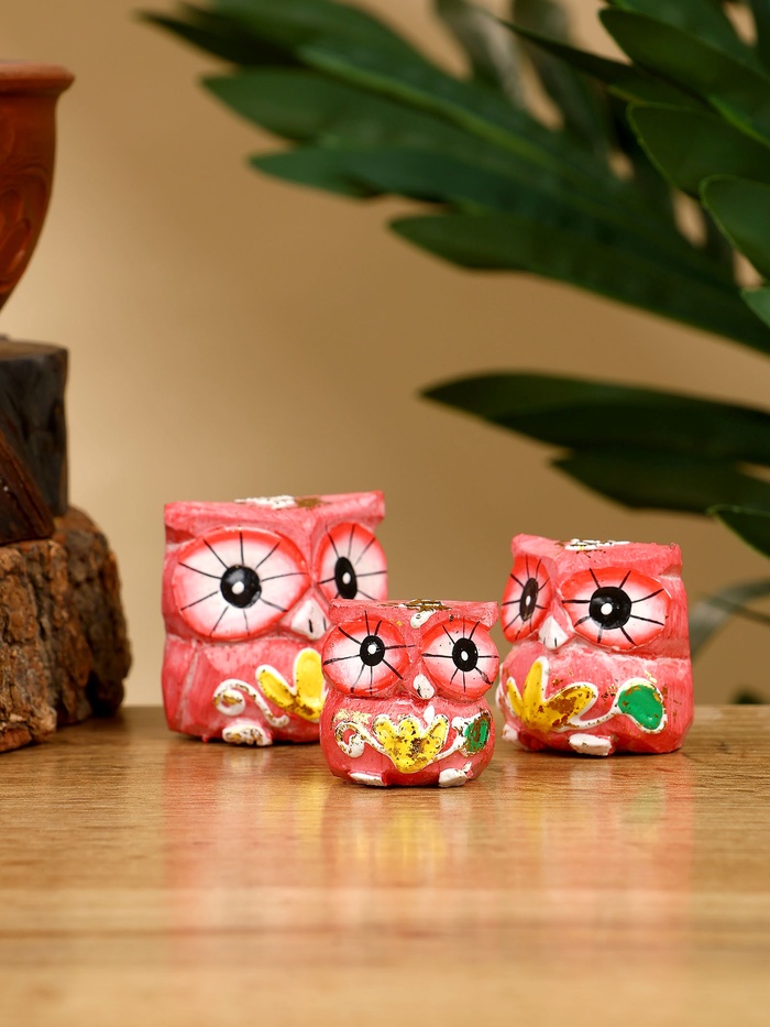 Набор сувенирный «Совята», h=4 см, h=3 см, h=2 см, дерево, розовый