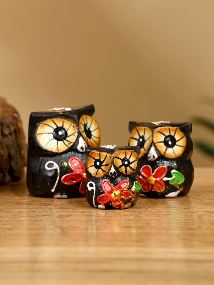 Набор сувенирный «Совята», h=4 см, h=3 см, h=2 см, дерево, чёрный