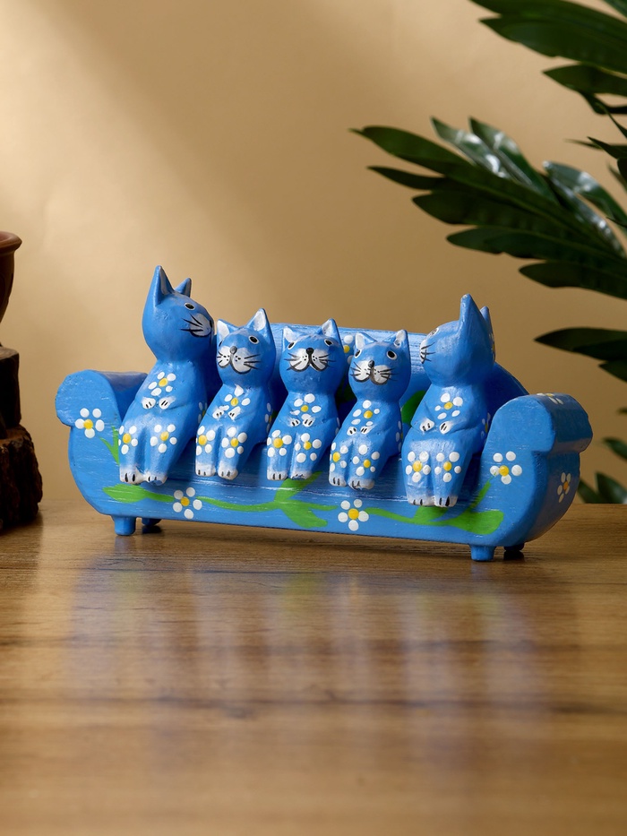 Сувенир «Кошачье семейство», 20×5×10 см, дерево, синий