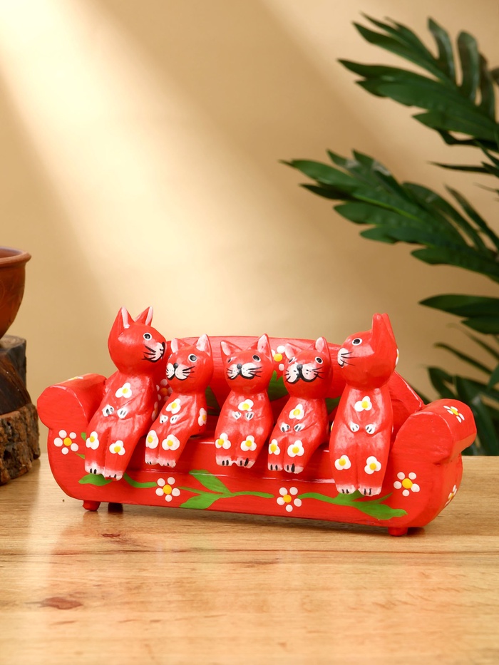 Сувенир «Кошачье семейство», 20×5×10 см, дерево, красный