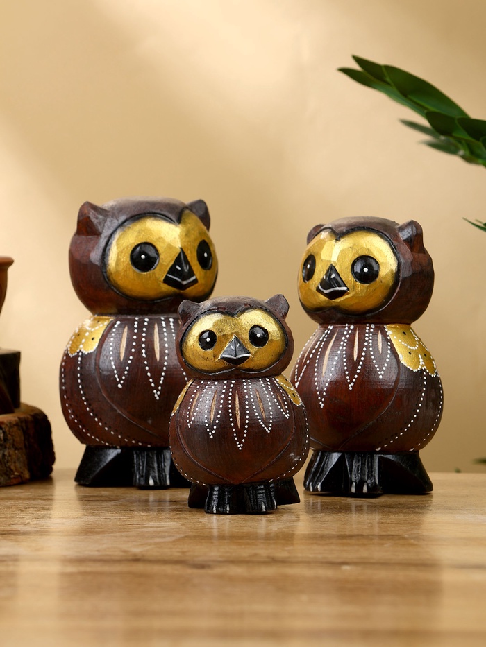 Набор сувенирный «Совята», h=14 см, h=12 см, h=10 см, дерево, коричневый