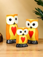 Набор сувенирный «Совята с сердечком», h=15 см, h=12.5 см, h=9.5 см, дерево, оранжево-желтый - Фото 1