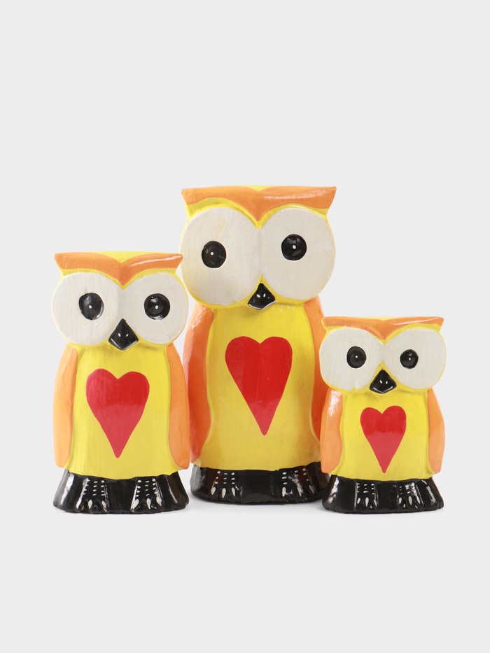Набор сувенирный «Совята с сердечком», h=15 см, h=12.5 см, h=9.5 см, дерево, оранжево-желтый - Фото 1