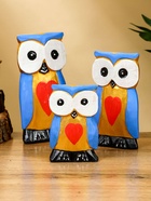 Набор сувенирный «Совята с сердечком», h=15 см, h=13 см, h=11 см, дерево, голубой с золотом - Фото 1