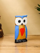 Набор сувенирный «Совята с сердечком», h=15 см, h=13 см, h=11 см, дерево, голубой с золотом - Фото 3