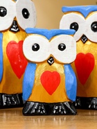 Набор сувенирный «Совята с сердечком», h=15 см, h=13 см, h=11 см, дерево, голубой с золотом - Фото 8