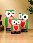 Набор сувенирный «Совята с сердечком», h=15 см, h=13 см, h=10 см, дерево, розово-зелёный - Фото 1