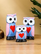 Набор сувенирный «Совята с сердечком», h=15 см, h=13 см, h=11 см, дерево, сиренево-голубой - Фото 1