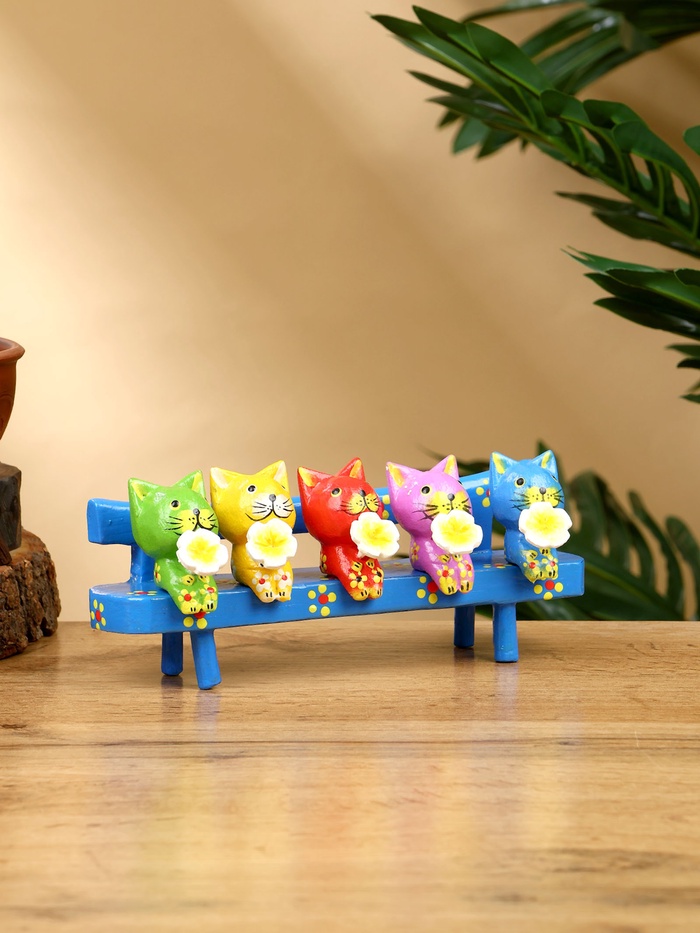 Сувенир «Котята на скамейке», 19×8×6 см, дерево, голубой