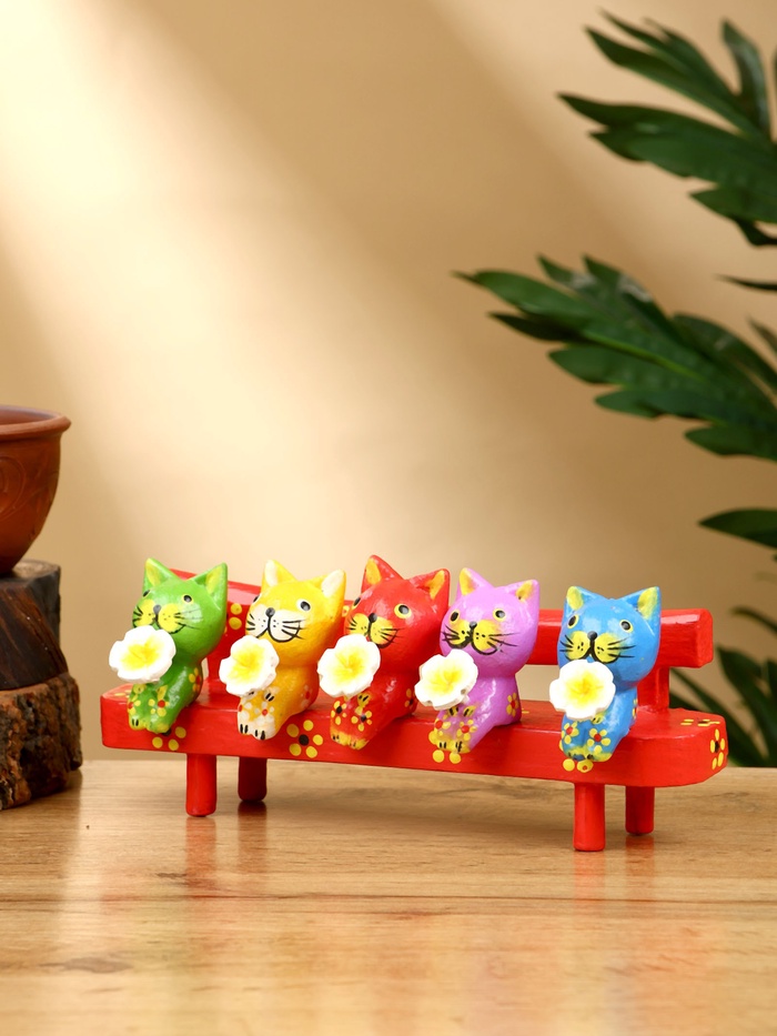 Сувенир «Котята на скамейке», 19×8×6 см, дерево, красный