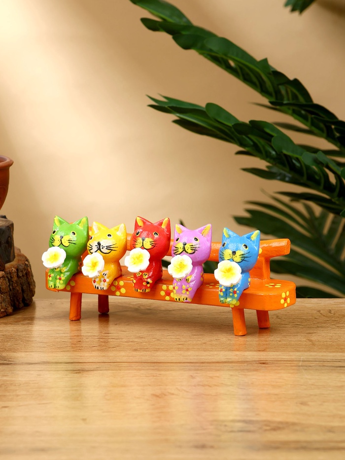 Сувенир «Котята на скамейке», 19×8×6 см, дерево, оранжевый