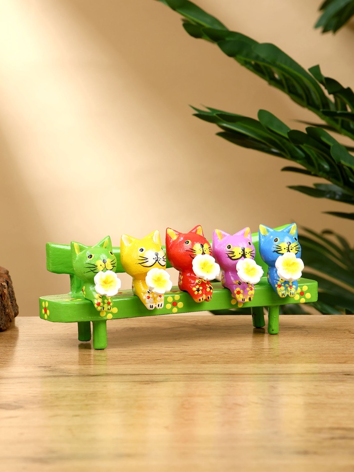 Сувенир «Котята на скамейке», 19×8×6 см, дерево, зелёный