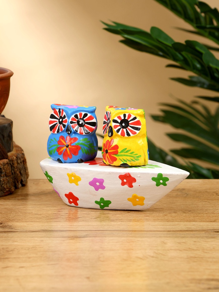 Сувенир «Пара совят», 14×7×9 см, дерево, жёлтый, синий