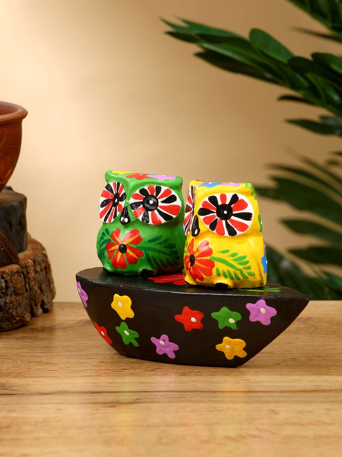 Сувенир «Пара совят», 14×7×9 см, дерево, жёлтый, зелёный