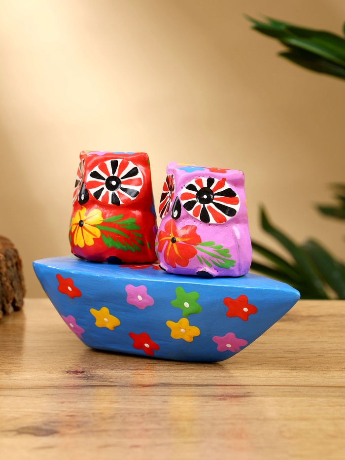 Сувенир «Пара совят», 14×7×9 см, дерево, красный, сиреневый