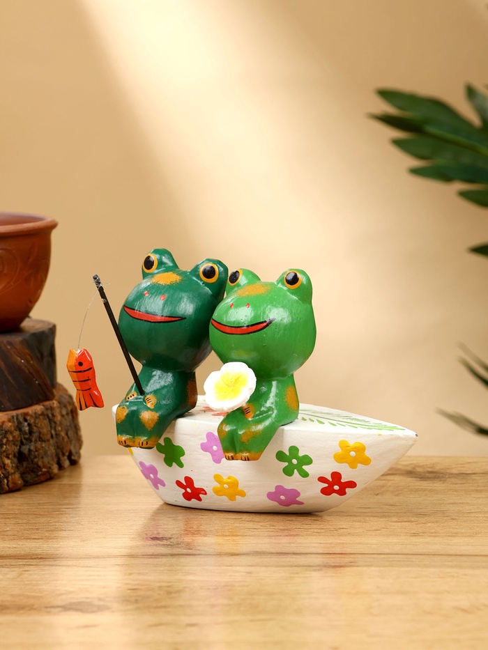 Сувенир «Лягушата рыбаки», 14×8.5×10 см, дерево