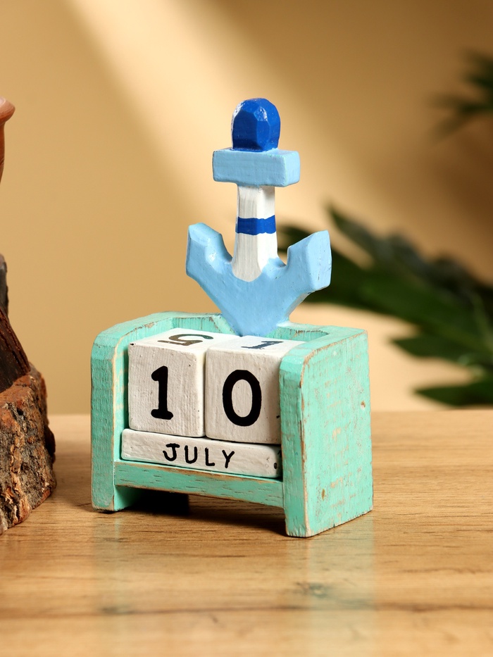 Календарь настольный «Якорь», 7×4×10 см, дерево, бирюзово-голубой