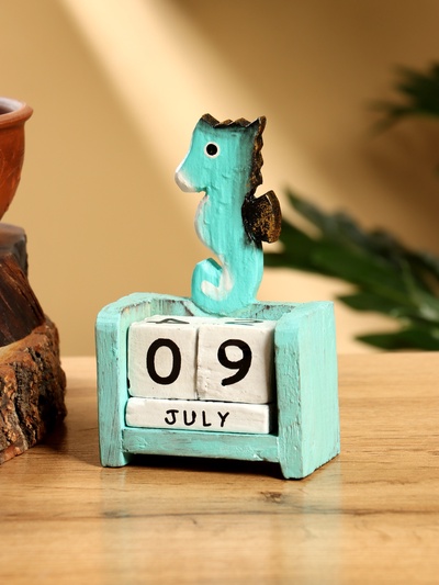 Календарь настольный «Морской конек», 7×4×10 см, дерево, бирюзовый