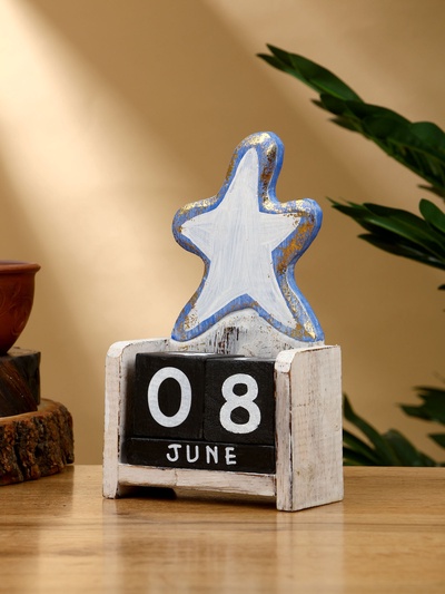 Календарь настольный «Морская звезда», 10.5×5.5×18 см, дерево, золотисто-синий