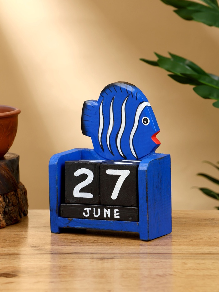 Календарь настольный «Экзотическая рыбка», 11×5×14 см, дерево, синий