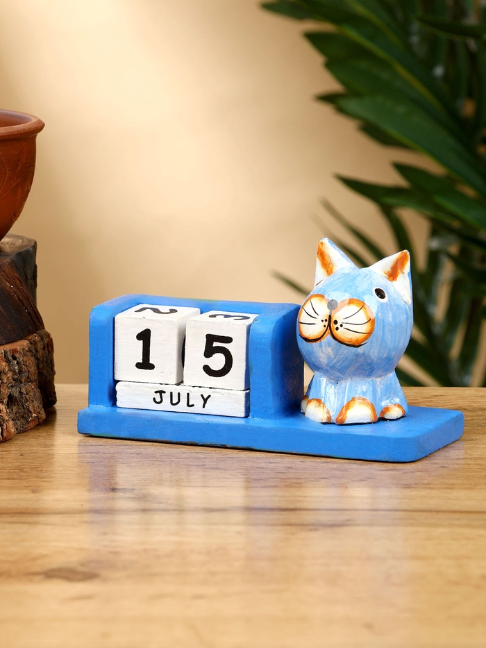Календарь настольный «Котик», 13×6×7 см, дерево, синий - Фото 1