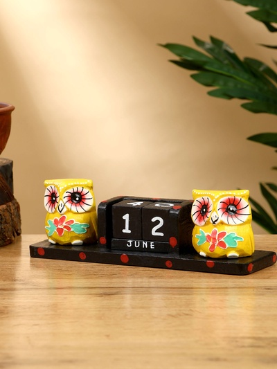 Календарь настольный «Совушки», 19×6×6 см, дерево, чёрно-жёлтый