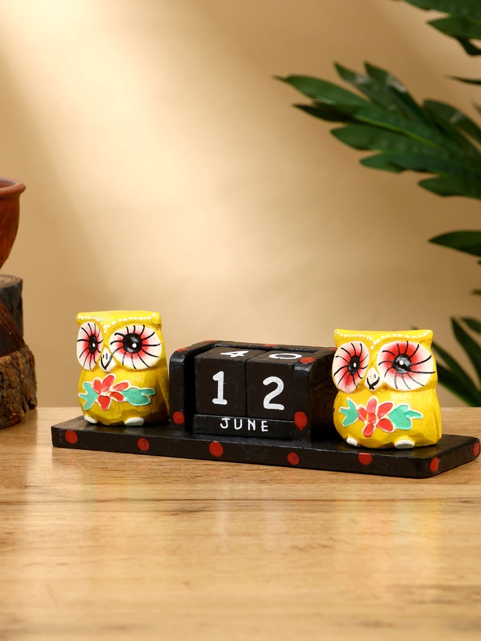 Календарь настольный «Совушки», 19×6×6 см, дерево, чёрно-жёлтый - Фото 1