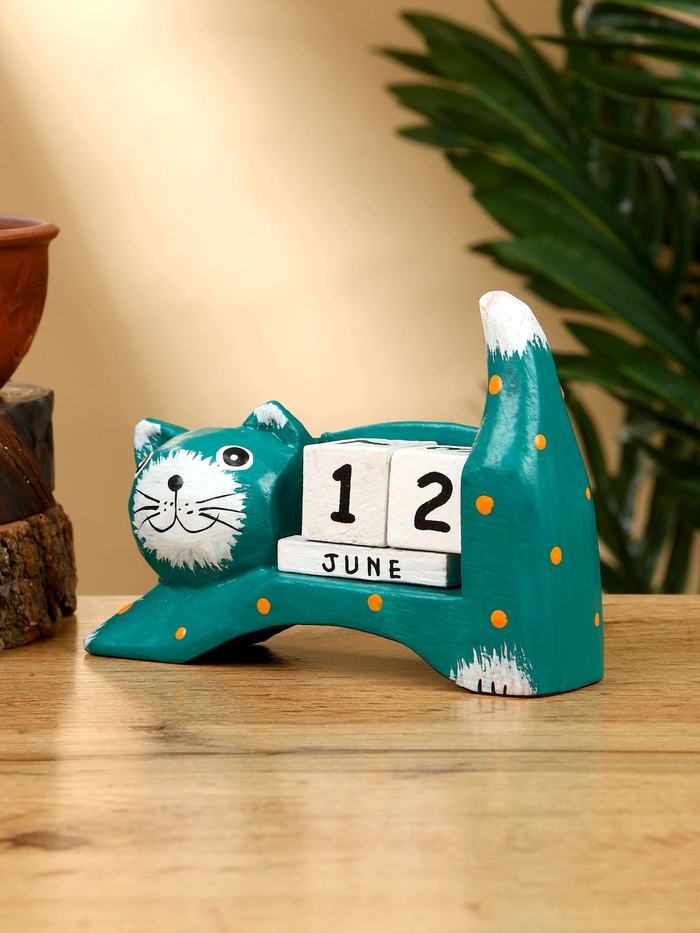 Календарь настольный «Кошка», 14×5.4×10 см, дерево, зелёный - Фото 1