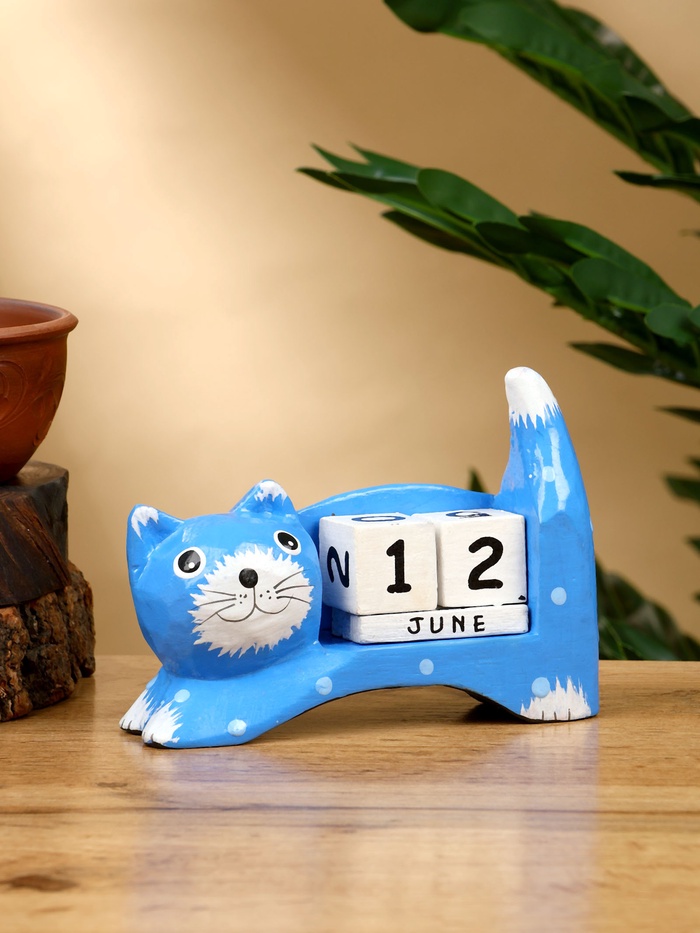 Календарь настольный «Кошка», 13×4×10 см, дерево, синий - Фото 1