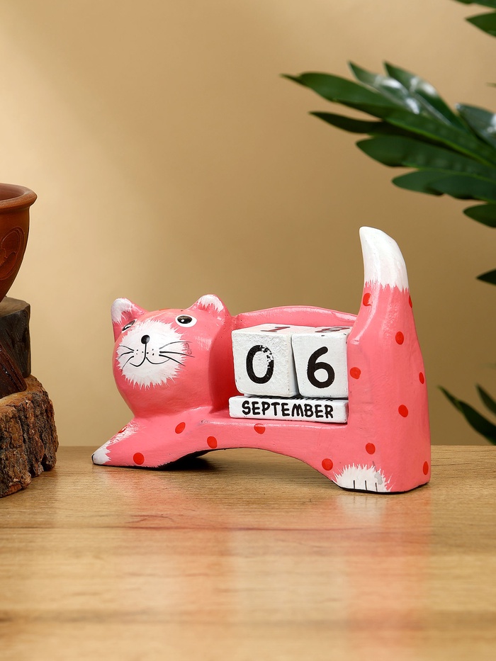 Календарь настольный «Кошка», 13×4×10 см, дерево, розовый - Фото 1