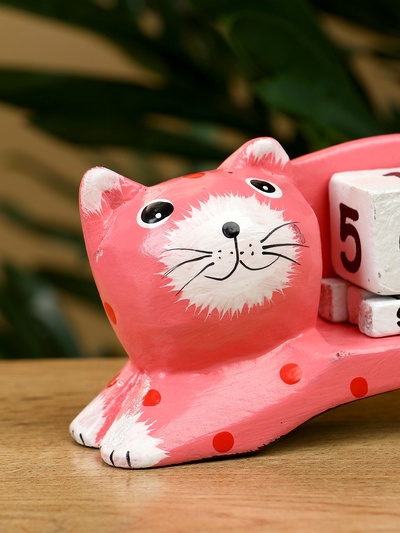 Календарь настольный «Кошка», 13×4×10 см, дерево, розовый