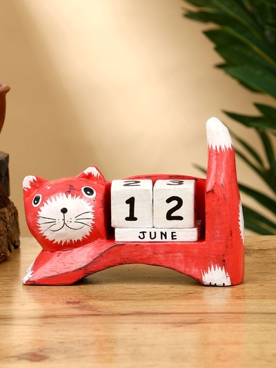 Календарь настольный «Кошка», 13×4×10 см, дерево, красный