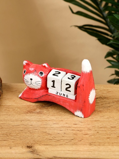 Календарь настольный «Кошка», 13×4×10 см, дерево, красный