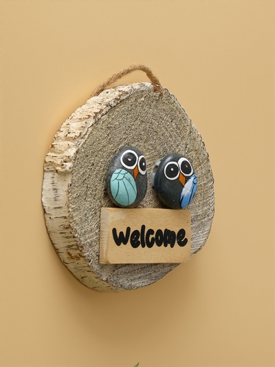 Панно WELCOME, 15×3×15 см, дерево, серое