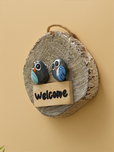 Панно WELCOME, 15×3×15 см, дерево, серое