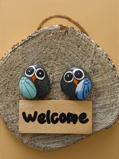 Панно WELCOME, 15×3×15 см, дерево, серое
