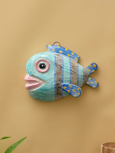 Панно «Рыба-клоун», 20×16×6.5 см, дерево, бирюзовое