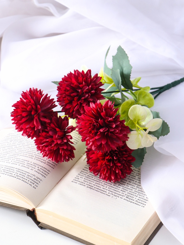 Букет искусственный «Хризантема пышная с зеленью», h=26 см, МИКС - Фото 1