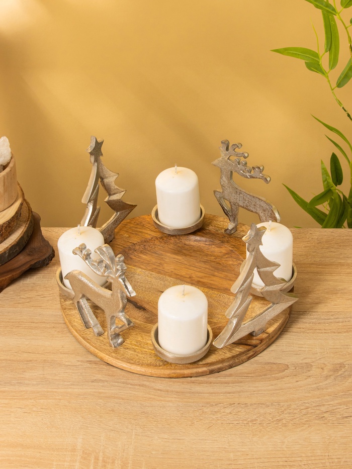 Подсвечник на 4 свечи «Рождество», 29.5×29.5×19 см, алюминий, дерево - Фото 1