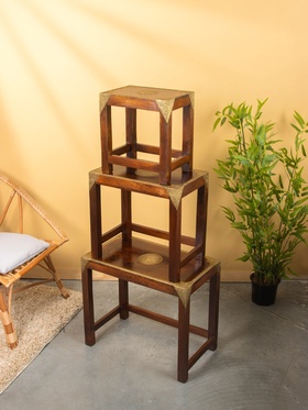 Табурет, 3 шт., 35×25×37.5 см, 48×30.3×45 см, 60×35×53 см, дерево