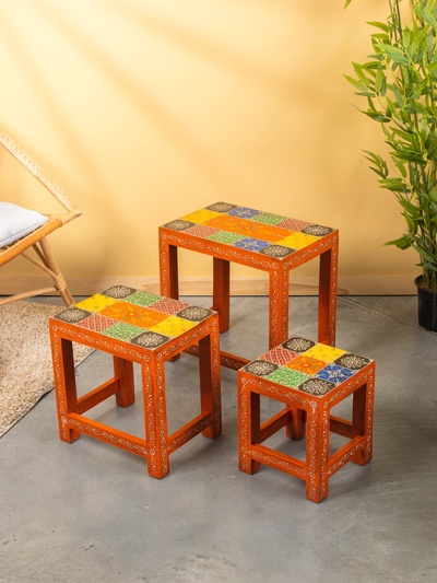 Табурет, 3 шт., 35×24.6×37 см, 48×30×45 см, 60×35×52 см, дерево