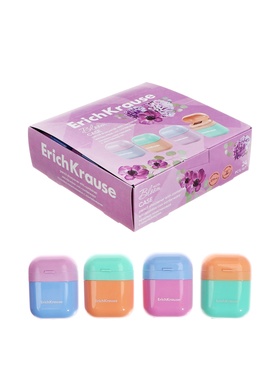 Точилка 1 отверстие с контейнером ErichKrause Case, Pastel Bloom, пластик, в дисплеи, микс 10888672