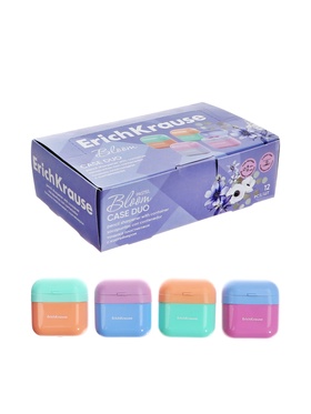 Точилка 2 отверстия с контейнером, ErichKrause Case Duo, Pastel Bloom, пластик, МИКС 10888673