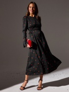 Платье с завязками на талии миди женское MINAKU Flower, размер 48, чёрное, красное - Фото 1