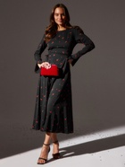 Платье с завязками на талии миди женское MINAKU Flower, размер 48, чёрное, красное - Фото 2