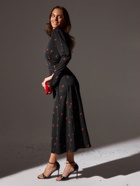 Платье с завязками на талии миди женское MINAKU Flower, размер 48, чёрное, красное - Фото 4